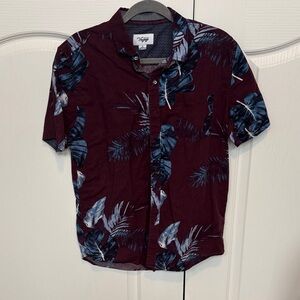 Men's Short-Sleeve Button-Down Shirt - Burgundy with Blue Floral